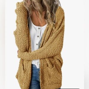 Imily Bela Women's Open Front Popcorn Knitted Cardigan Sweater with Pockets